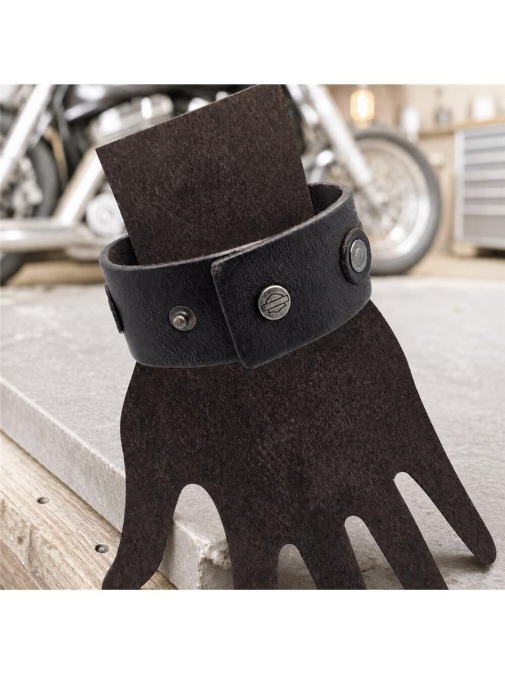 Harley-Davidson Brown Leather Wide Cuff Bracelet Gunmetal Studs 7-8 In